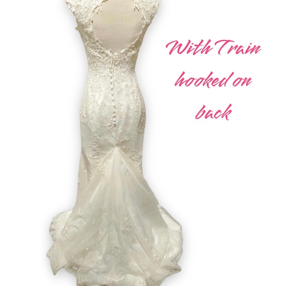 Romantic Elegant Wedding Dress French Lace  Open Back off-white Sz S - Picture 9 of 10
